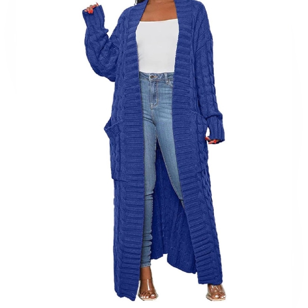 Long Open-Front Cable Knit Cardigan Sweater - (chose color and size )s- xxl